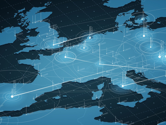 Europe blue map big data visualization. Futuristic map infographic. Information aesthetics. Visual data complexity. Complex europe data graphic visualization. Abstract data on map graph.